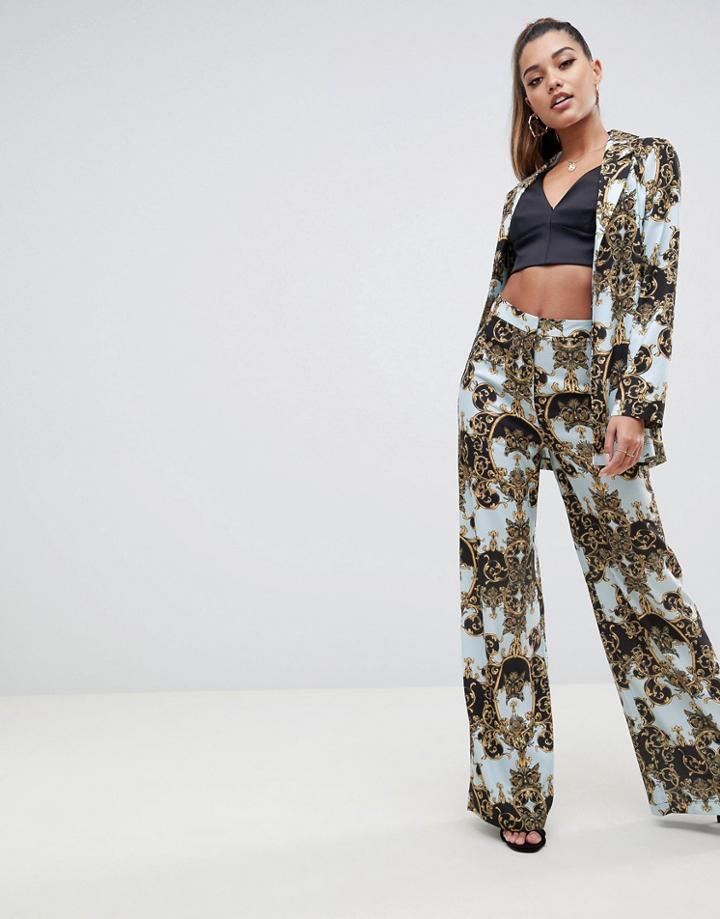 Asos Design Tailored Soft Wide Leg Pants In Scarf Print-multi