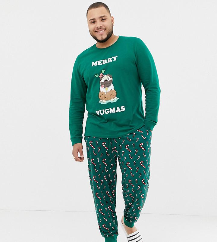Asos Design Plus Holidays Lounge Joggers In Candy Cane Print - Green