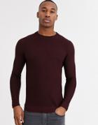 Jack & Jones Premium Textured Crew Neck Knitted Sweater In Burgundy