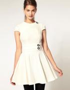 Asos Fit And Flare Dress With Contrast Button Detail - Cream
