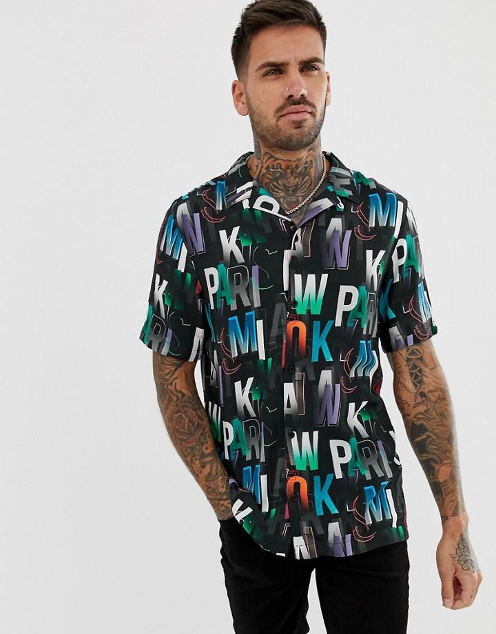 River Island Revere Shirt With Logo Print In Black - Black