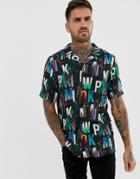 River Island Revere Shirt With Logo Print In Black - Black