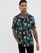 River Island Revere Shirt With Logo Print In Black - Black