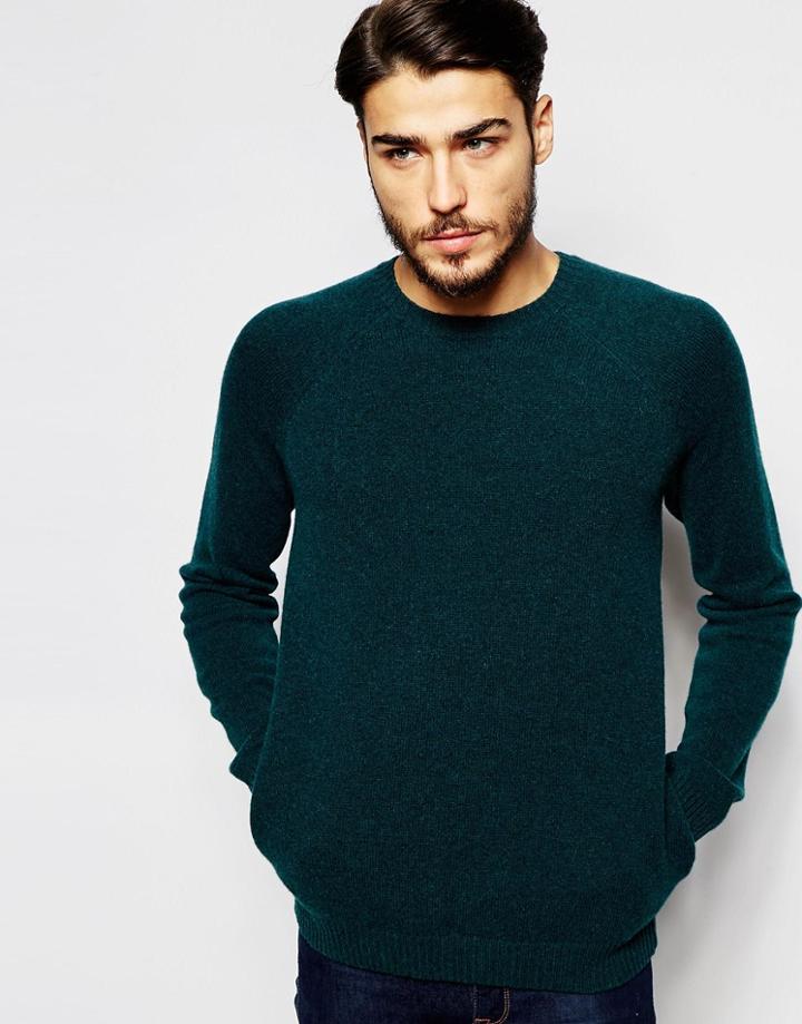 Asos Lambswool Sweater With Side Pockets - Green