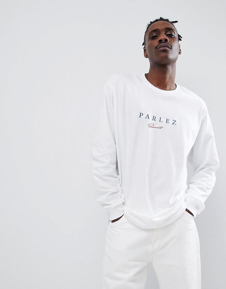 Parlez Long Sleeve T-shirt With Embroidered Sport Script Chest Logo In White - White
