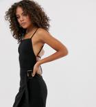 Asos Design Tall Strappy Back Wrap Mini Dress With Tortoise Shell Buckle - Black