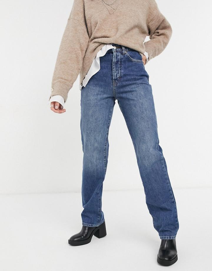 Topshop Carpenter Jeans In Mid Wash Blue-blues