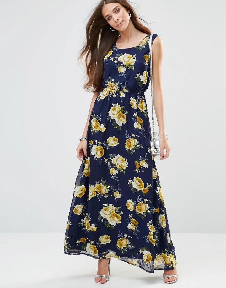Madam Rage Maxi Dress In Floral Print - Navy