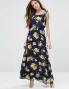 Madam Rage Maxi Dress In Floral Print - Navy