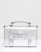Asos Metallic Satchel Bag With Bow Detail - Silver