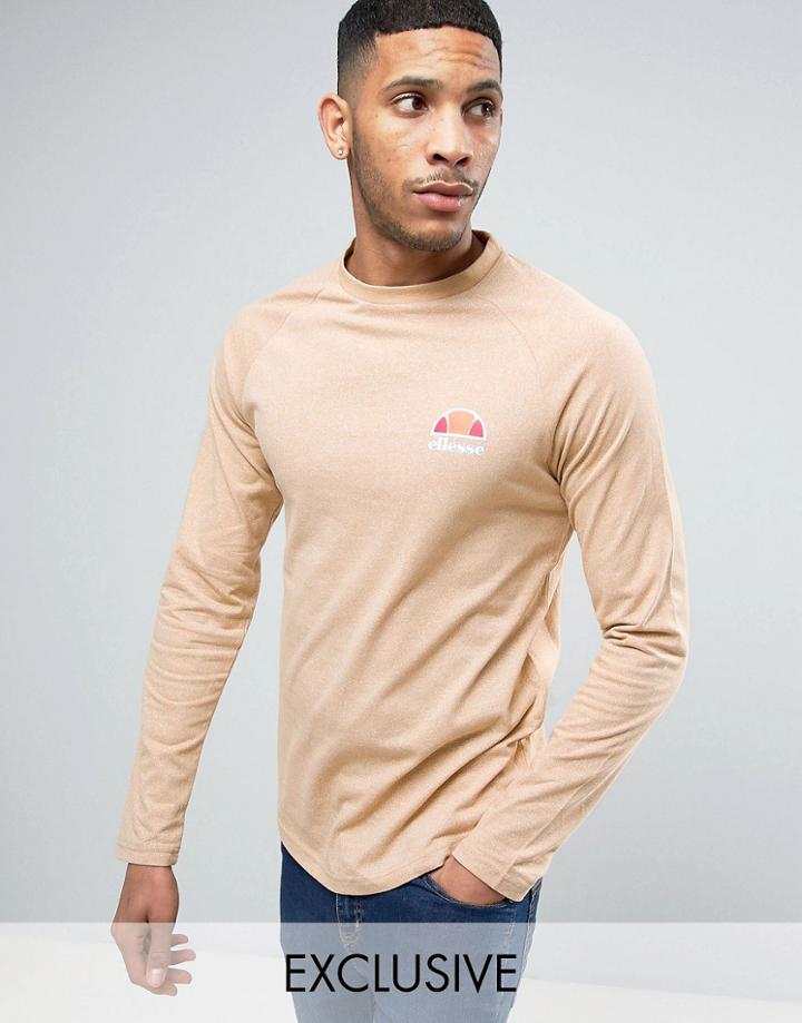 Ellesse Long Sleeve T-shirt With Small Logo In Slubby Fabric - Stone