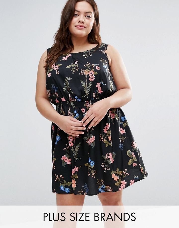 New Look Plus Floral Waist Dress - Black