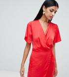 Missguided Tie Waist Wrap Dress - Red