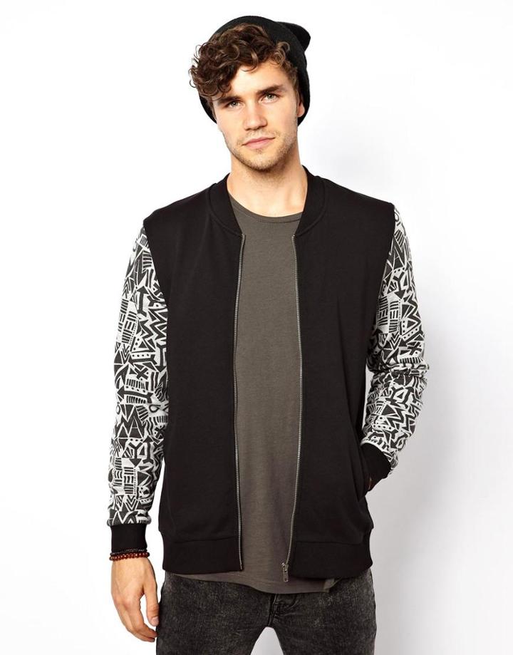 Asos Bomber With Printed Sleeves