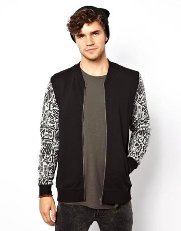 Asos Bomber With Printed Sleeves