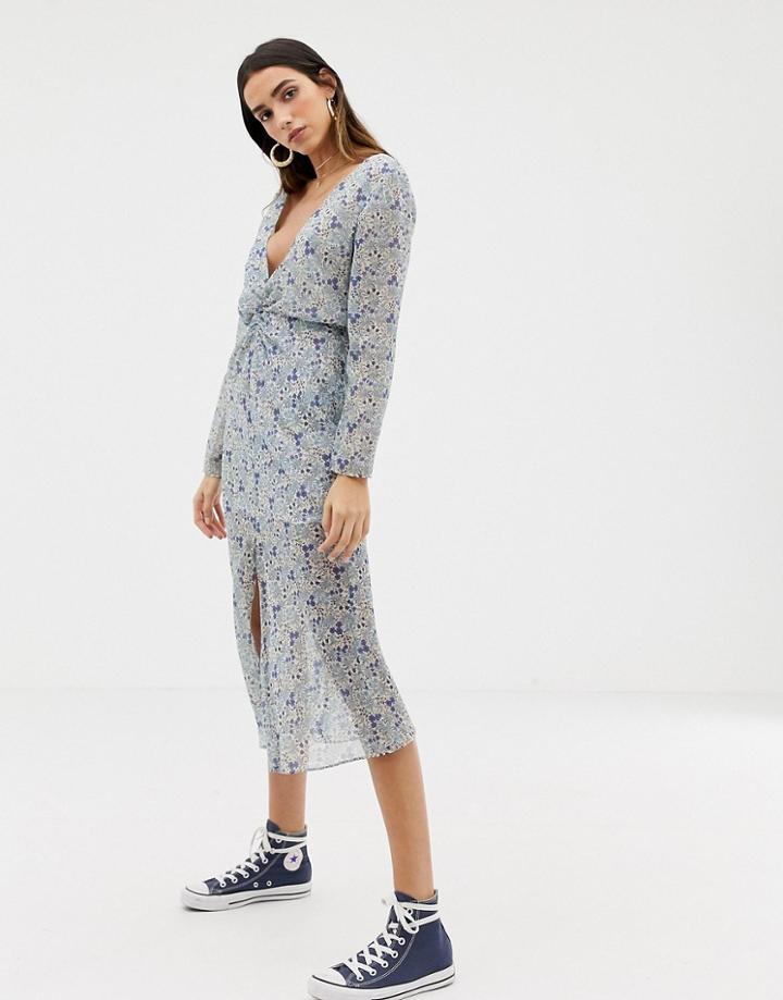 The East Order Serena Plunge Midi Dress - Multi