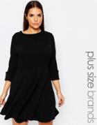 Club L Plus Skater Dress With Button Sleeves - Black