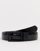 Asos Design Leather Slim Reversible Belt In Black Patent Emboss And Plain