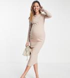 River Island Maternity Scoop Back Ribbed Midi Dress In Pink