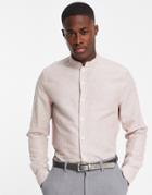 Asos Design Regular Smart Linen Shirt With Mandarin Collar In Pink