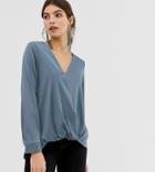 River Island Wrap Blouse In Blue - Blue