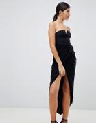 Rare London Wrap Drapre Midi Dress-black