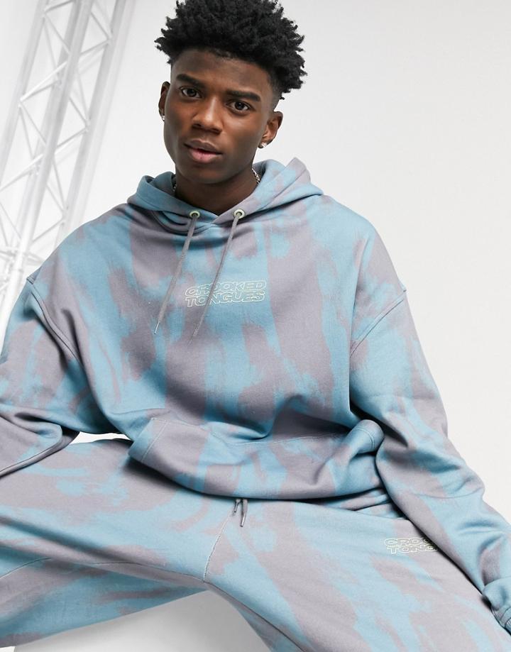 Crooked Tongues Hoodie With Brush Stroke Print-grey
