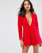Asos Premium Low Plunge Cutwork Lace Romper - Multi