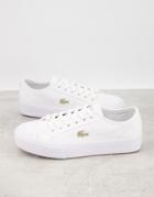 Lacoste Ziane Grand Flatform Sneakers In White With Gold Badge