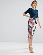Ted Baker Pencil Dress In Contrast Print - Pink