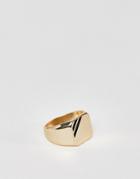 Asos Design Signet Ring In Gold With Black Enamel - Gold