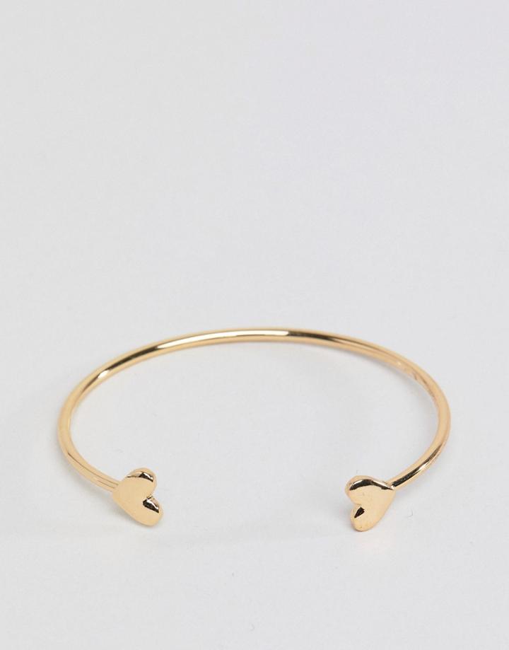 Asos Design Cuff Bracelet With Heart Detail In Gold - Gold