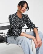 Whistles Organic Cotton Smocked Blouse In Animal Print-black