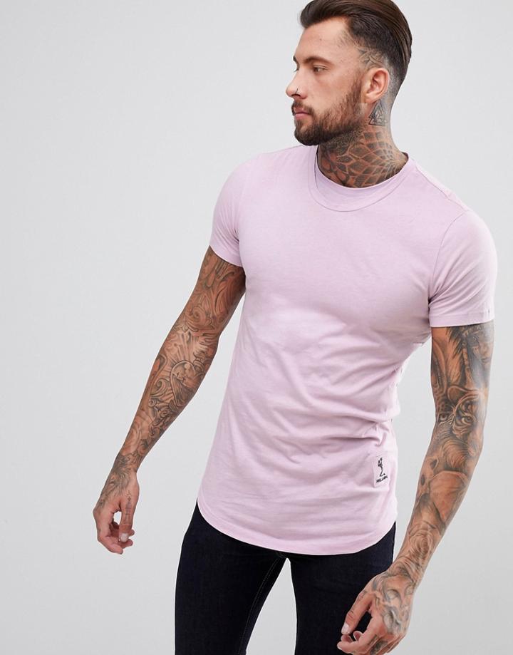 Religion Longline T-shirt With Curved Hem And Double Neck In Purple - Purple