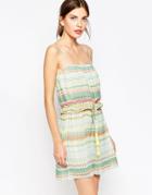 See By Chloe Pleated Striped Dress With Tassle Tie - Green