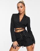 Unique21 Tie Front Cropped Blazer In Black - Part Of A Set