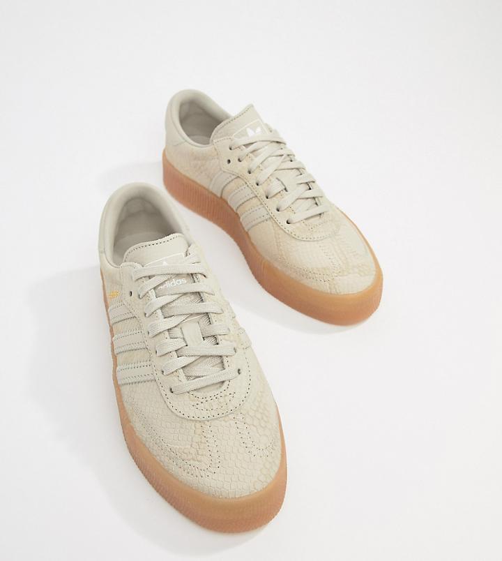 Adidas Originals Sambarose Trainers In Tan With Gum Sole - Beige