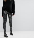 Supermom Maternity Metallic Jegging With Biker Details - Silver