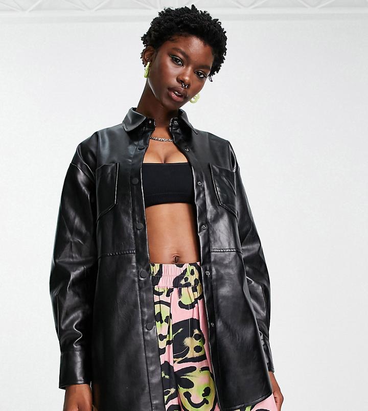 Collusion Leather Look Shirt In Black