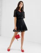 Unique21 Lace High Waist Skirt With Peplum Finish-navy