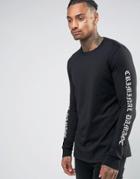Criminal Damage Long Sleeve Tee With Sleeve Print - Black