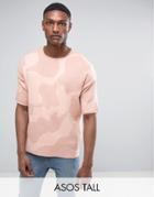 Asos Tall Oversized Knitted T-shirt In Pink Camo - Pink