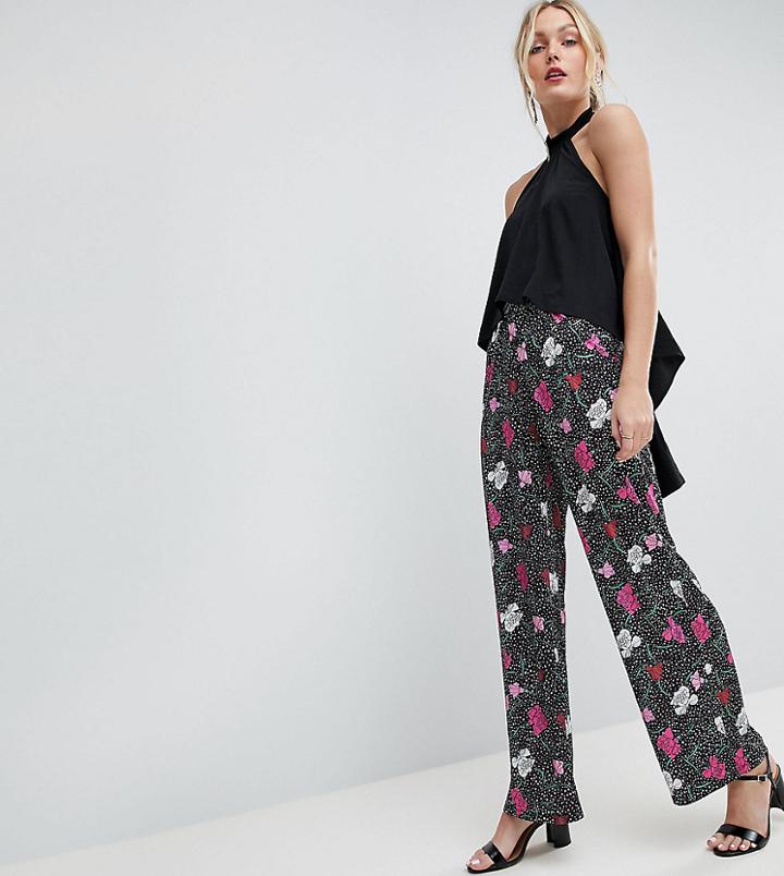 Asos Tall Wide Leg Pants In Spot Floral Print-black