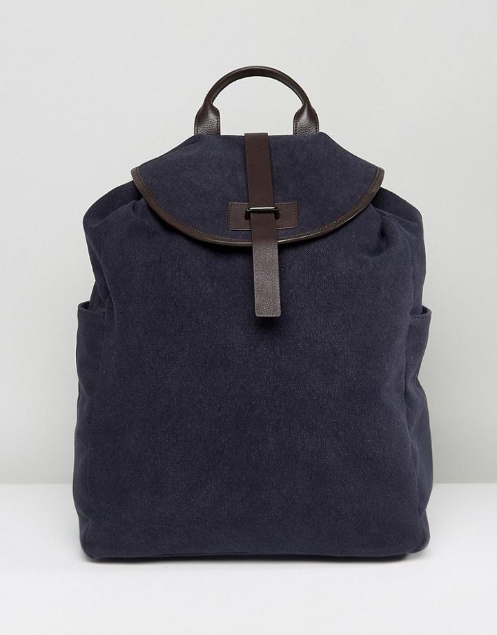 Paul Costelloe Canvas & Leather Backpack In Navy - Blue