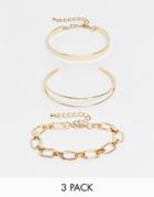 Svnx Chunky Chain Pack Of 3 Bracelets In Gold Tone