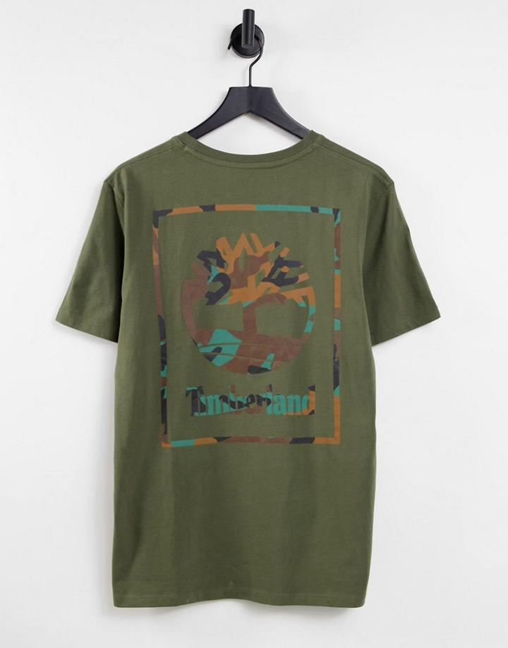 Timberland Back Box Camo Print T-shirt In Green