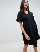 Asos Design Maternity V Front V Back Cotton Smock Mini Dress - Black