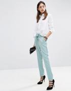 Asos Cigarette Trousers With Tie Waist - Mint