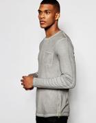 Asos Rib Longline Long Sleeve T-shirt With Zips And Oil Wash - Gray