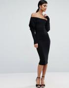 Asos Volume Sleeve Off Shoulder Midi Dress - Black